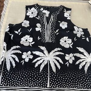 Talbots Black and White Floral Polka Dot Blouse